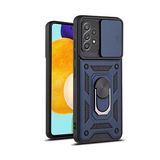 KNY Samsung Galaxy A72 Kılıf Ultra Korumalı Yüzüklü Manyetik Sürgülü Vega Kapak Lacivert