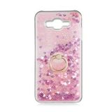 KNY Samsung Galaxy J7 Kılıf Sıvılı Kalplı Yüzüklü Manyetik Milce Kapak Pembe