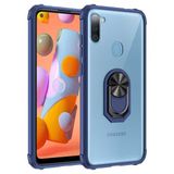 KNY Samsung Galaxy M11 Kılıf Silikon Kenarlı Yüzüklü Manyetik Mola Kapak Lacivert