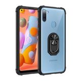 KNY Samsung Galaxy M11 Kılıf Silikon Kenarlı Yüzüklü Manyetik Mola Kapak Siyah