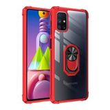 KNY Samsung Galaxy M51 Kılıf Renkli Silikon Kenarlı Yüzüklü Manyetik Mola Kapak Kırmızı