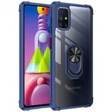 KNY Samsung Galaxy M51 Kılıf Renkli Silikon Kenarlı Yüzüklü Manyetik Mola Kapak Lacivert