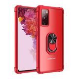 KNY Samsung Galaxy S20 FE Kılıf Silikon Kenarlı Yüzüklü Manyetik Şeffaf Mola Kapak Kırmızı
