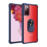 KNY Samsung Galaxy S20 FE Kılıf Silikon Kenarlı Yüzüklü Manyetik Şeffaf Mola Kapak Lacivert