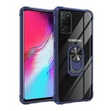 KNY Samsung Galaxy S20 Ultra Kılıf Silikon Kenarlı Renkli Yüzüklü Mola Kapak Lacivert