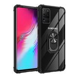 KNY Samsung Galaxy S20 Ultra Kılıf Silikon Kenarlı Renkli Yüzüklü Mola Kapak Siyah