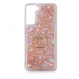 Kny Samsung Galaxy S21 Fe Kilif Simli Sivili Yuzuklu Standli Milce Kapak Gold