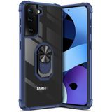 KNY Samsung Galaxy S21 Kılıf Yüzüklü Manyetik Şeffaf Mola Kapak Lacivert