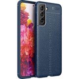 KNY Samsung Galaxy S22 Plus Kılıf Deri Desenli Lux Niss Silikon Lacivert