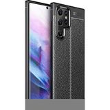 KNY Samsung Galaxy S22 Ultra Kılıf Deri Desenli Lux Niss Silikon Siyah