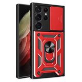 Kny Samsung Galaxy S23 Ultra Kilif Ultra Korumali Yuzuklu Manyetik Surgulu Vega Kapak Kirmizi