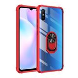 KNY Xiaomi Redmi 9A Kılıf Silikon Kenarlı Renkli Yüzüklü Manyetik Mola Kapak Kırmızı