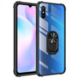 KNY Xiaomi Redmi 9A Kılıf Silikon Kenarlı Renkli Yüzüklü Manyetik Mola Kapak Siyah