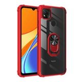 KNY Xiaomi Redmi 9C Kılıf Silikon Kenarlı Renkli Yüzüklü Manyetik Mola Kapak Kırmızı