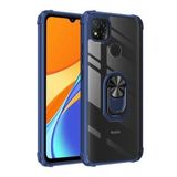 KNY Xiaomi Redmi 9C Kılıf Silikon Kenarlı Renkli Yüzüklü Manyetik Mola Kapak Lacivert