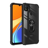 KNY Xiaomi Redmi 9C Kılıf Silikon Kenarlı Renkli Yüzüklü Manyetik Mola Kapak Siyah