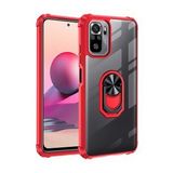KNY Xiaomi Redmi Note 10 Kılıf Silikon Kenarlı Yüzüklü Manyetik Şeffaf Mola Kapak Kırmızı