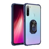 KNY Xiaomi Redmi Note 8 Kılıf Silikon Kenarlı Yüzüklü Manyetik Mola Kapak Lacivert