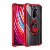KNY Xiaomi Redmi Note 8 Pro Kılıf Silikon Kenarlı Yüzüklü Manyetik Mola Kapak Kırmızı