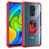 KNY Xiaomi Redmi Note 9 Kılıf Silikon Kenarlı Yüzüklü Manyetik Mola Kapak Kırmızı