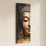koaka Budha - Altın Varak Dokulu Eskitme Buddha 3 Katmanlı Ahşap Duvar Tablosu 24x68 cm