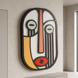 Koaka Line Mask - Minimalist Soyut Portre 3 Katmanlı Ahşap Duvar Tablosu 50x68 cm