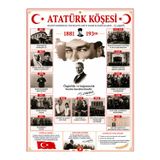 Koç Stüdyo Atatürk Köşesi Eğitim Posteri Kronolojik Hayatı 50x70 cm vinil branda Türk Bayrağı Okul ve Sınıf Duvar Panosu
