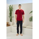 Kocabey 2090 Erkek Midi Yaka Pijama Takım - Bordo - 2XL
