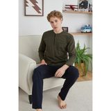 Kocabey 9111 Battal Erkek Midi Yaka Pijama Takımı - Yeşil - 4XL