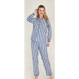 Kocabey Uslucan Alışveriş Freshness 4007 Kadın Uzun Kol Çizgili Gaffuriye Pijama Takımı - Mavi - 2XL