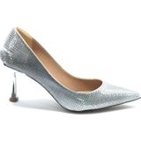 Kocamanlar Ayakkabı Feles 7 cm Ayna Topuk Poti Kare Desen Stiletto Kadın Ayakkabı - Gümüş