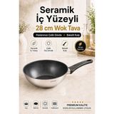 Kochler 28 cm Seramik Iç Yüzeyli Indüksiyon Uyumlu Paslanmaz Çelik Wok Tava - Gümüş