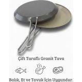 kochler Granit Kaplama 33 cm Çift Taraflı Balık, Et ve Tavuk Pişirme Tavası