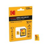 Kodak 128GB UHS-I U3/V30/A1 Micro SD Hafıza Kartı + Adaptör (Kırmızı)