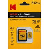Kodak 512GB UHS-I U3 V30 A1 Micro SD Hafıza Kartı + Adaptör, Yüksek Okuma Yazma Hızı