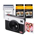 Kodak Mini Shot 3 Retro 4Pass 2'si 1 arada fotoğraf makinesi ve fotoğraf yazıcısı, taşınabilir (7,6 x 7,6 cm) + 68 yapraklı paket, beyaz