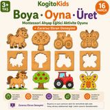 Kogito Kids Montessori Çiftlik Hayvanlar Ahşap Çocuk Boyama Oyuncak 16 Parça - Eğitici Gelişim Oyuncağı & Dijital Deneyim (3-6 Yaş)