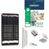 Koh-i-Noor Koh-I Noor Eskiz Başlangıç Seti 9 + Dereceli Kalem + A5 Defter + Dağıtıcı Set + Silgi + Açacak + Hamur Silgi - Karışık-Çok Renkli - standart