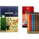 Koh-i-Noor Koh-I Noor Mondeluz Aquarell Boya Kalemi Seti 12 Renk A5 20 Sayfa Canson Eskiz Defteri 180 gr