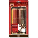 Koh-i-Noor Polycolor 12'li Kuru Boya Kalemi Seti Kahverengi Tonlar Metal Kutu
