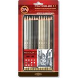 koh-ı noor sanatsal polycolor artist kuru boya kalemi metal kutu gri tonlar 12 li 3822-012013bl - Yok