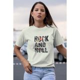 Koi Art Design Rock And Roll Baskılı / Kadın Çok Renkli T-Shirt %100 Pamuk Regular Fıt Rahat Kalıp - Ekru