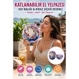 Koi Balığı Desenli Katlanabilir El Yelpazesi Japon Stili Kılıflı Yuvarlak Cep Yelpazesi Hafif