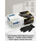 Koin Nitril Siyah Renk Pudrasiz Muayene Eldiveni 100*1 L Beden