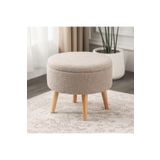 KOKİ DESİGN BERLİN Wellsoft Bej Çok Amaçlı Dekoratif Sandıklı Bench Puf Makyaj Masası Pufu Orta Sehpa