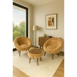 KOKİ DESİGN LİDA Kahverengi Wellsoft Peluş Kumaş İkili Berjer Seti ÖZEL SEHPALI (Salon,Balkon,Ofis)