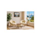 KOKİ DESİGN LİDA Krem Wellsoft Peluş Kumaş İkili Berjer Seti ÖZEL SEHPALI (Salon, Balkon, Ofis)