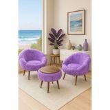 KOKİ DESİGN LİDA Lila Wellsoft Peluş Kumaş İkili Berjer Seti ÖZEL SEHPALI (Salon,Balkon,Ofis)