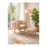 KOKİ DESİGN LOTUS Sallanan Ahşap Ayaklı Wellsoft Bej Berjer Koltuk - BENCH PUF HEDİYELİ