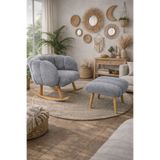 KOKİ DESİGN LOTUS Sallanan Ahşap Ayaklı Wellsoft Gri Berjer Koltuk - BENCH PUF HEDİYELİ